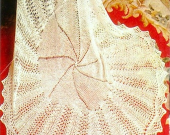 Vintage Circular Baby Shawl Lace Edge PDF Knitting Pattern 2ply Worked Flat 50" Diameter Downloadable
