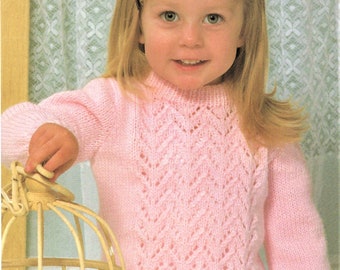 Baby Girls Pretty Lace Front Sweater Jumper PDF Knitting Pattern DK ( 8 ply ) 18 - 22" 3mths - 2 years Childs Pullover Vintage Download