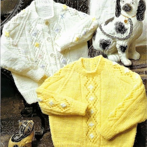 PDF Knitting Pattern Raglan Cardigan Sweater Diamond Eyelet Design Jumper DK ( 8 ply ) & 4 ply 18 - 24&quot; 3mths - 4 yrs Vintage
