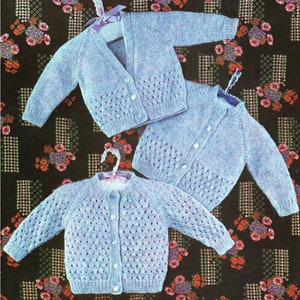 Baby Girls Raglan Eyelet Cardigan 3 designs PDF Knitting Pattern DK ( 8 ply )  18 - 20&quot; Lacy Vintage Digital Download