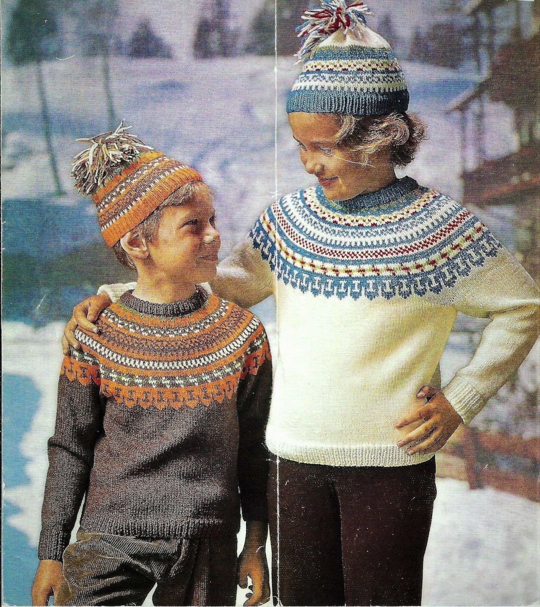 Childs Fair Isle Yoke Sweater Boys Girls Jumper Ski Hat PDF