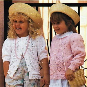 Girls Long Short Sleeve Lacy Summer Cardigan Lace Edging PDF Knitting Pattern Cotton 4 ply 20 - 30&quot; 1 - 11 yrs Vintage Download 4895