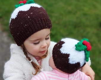 Knitting Pattern PDF Christmas Pudding Beanie Hat DK 8ply Premature - 4 years Festive Novelty Holiday Knits Toddler Baby Boys Girls Download