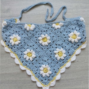 PDF Crochet Pattern Bandana Daisy Flower Granny Square Kerchief Head Scarf Easy Boho Style in Cotton DK ( 8 ply ) Adult One Size Womens imagen 2