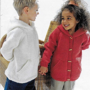 Boys Girls Hooded Jacket Coat Sweater Childs Hoody PDF Knitting Pattern Bulky Chunky 12 ply Chest 22 - 32"  Age 2 - 12yrs Digital download
