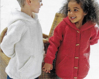 Boys Girls Hooded Jacket Coat Sweater Childs Hoody PDF Knitting Pattern Bulky Chunky 12 ply Chest 22 - 32"  Age 2 - 12yrs Digital download