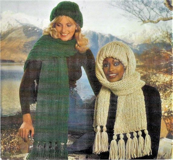 Ladies Thick Warm Rib Hat Long Scarf Womens Beanie PDF Knitting
