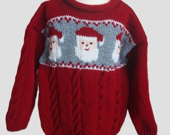 Childs Santa Motif Christmas Sweater PDF Knitting Pattern Boys Girls Cable Fair Isle Jumper Aran 10ply Worsted 20 - 30" 6m - 10 yrs Download
