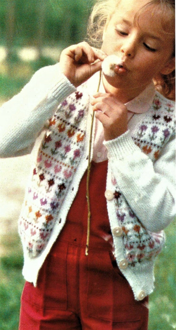 Girls Pretty Fair Isle Cardigan Hearts Flowers Design PFD