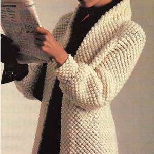 Ladies Long Blackberry Stitch Winter Jacket Coat Cardigan PDF Knitting Pattern Aran ( 10 ply, worsted ) 34 - 40" Vintage Download