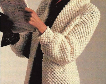 Ladies Long Blackberry Stitch Winter Jacket Coat Cardigan PDF Knitting Pattern Aran ( 10 ply, worsted ) 34 - 40" Vintage Download