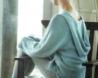 Ladies Loose Fit Oversize Hoody Womens Easy Knit Hooded Sweater Jumper PDF Knitting Pattern Aran 10ply Worsted 32 - 40" Downloadable