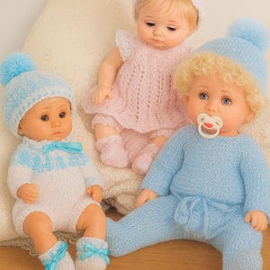 Baby Dolls Clothes Romper Lacy Dress All in one Outfit Hat PDF Knitting Pattern DK ( 8 ply )  12 14 16 Vintage Digital Downlaod