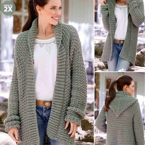 Ladies Long Hooded Jacket Easy Cardigan Hood PDF Crochet Pattern 35 50 ...