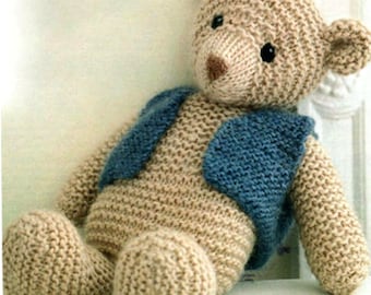 Classic Teddy Bear Easy Toy PDF Knitting Pattern with Waistcoat Chunky ( Bulky, 12 ply ) 35cm Garter Stitch Instant Download