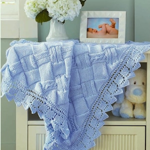 Baby Shawl Blanket Entrelac Weave Design PDF Knitting Pattern DK ( 8 ply ) 34 x 41&quot; Downloadable