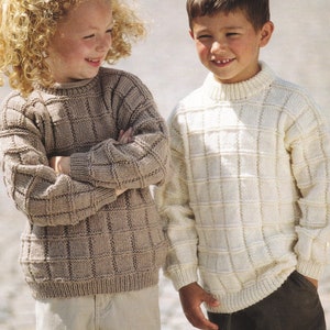 Childs Block Design Tunic Sweater Boys Girls Roll or Crew Neck Jumper Pullover PDF Knitting Pattern DK 8ply 22 - 30" 1 - 10 yrs Downloadable