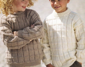 Childs Block Design Tunic Sweater Boys Girls Roll or Crew Neck Jumper Pullover PDF Knitting Pattern DK 8ply 22 - 30" 1 - 10 yrs Downloadable