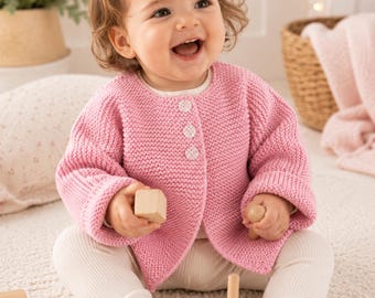 Easy Knit Baby Toddler Jacket Knitting Pattern PDF Garter Stitch Beginners Cardiagn DK 8ply 0 - 2 years Download
