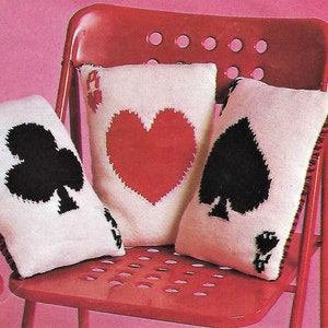 Novelty Cushion Card Ace Hearts Spades Clubs Diamonds PDF Knitting Pattern DK ( 8 ply ) 21 x 30cm Home Decor Pillow Vintage Download