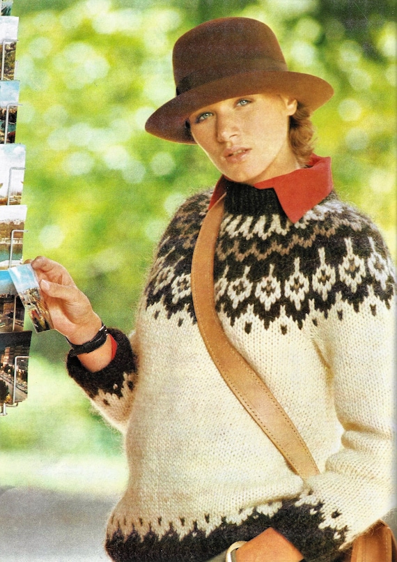 PDF Ladies Icelandic Fair Isle Yoke Sweater Jumper Knitting