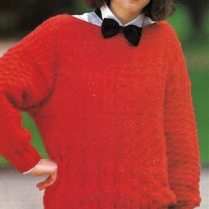Ladies Long Sweater with Pattern Block Design Slash Slit Neck Jumper PDF Knitting Pattern Shetland Fleck Aran ( 10 ply, Worsted ) 36 - 38"
