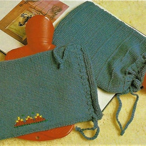 Easy Knit Beginners Hot water Bottle Cover 2 x Designs PDF Knitting Pattern DK ( 8 ply ) Vintage Downlaod