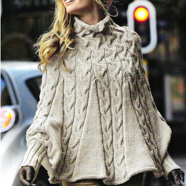 Fuzzy Hem Cable-Knit Poncho main image 0