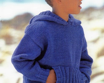 Boys Girls Hoody Hooded Sweater Double Pocket Jumper Pullover PDF Knitting Pattern DK ( 8 ply ) 22 - 32" Age 2 - 13 yrs Vintage