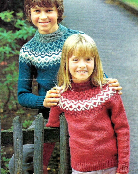 Boys Girls Childs Fair Isle Yoke Sweater Jumper Vintage PDF