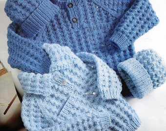 Boys Textured Raglan Sweater Jumper Collar Pocket PDF Knitting Pattern Chunky Bulky 12 ply 22 - 28"  2 - 8 yrs Vintage Download 681