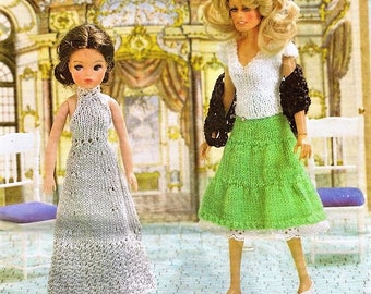 Teenage Dolls Clothes Sindy Evening Party Dress Skirt Top Shawl PDF Knitting Pattern 11 - 12" 4 ply Vintage Download