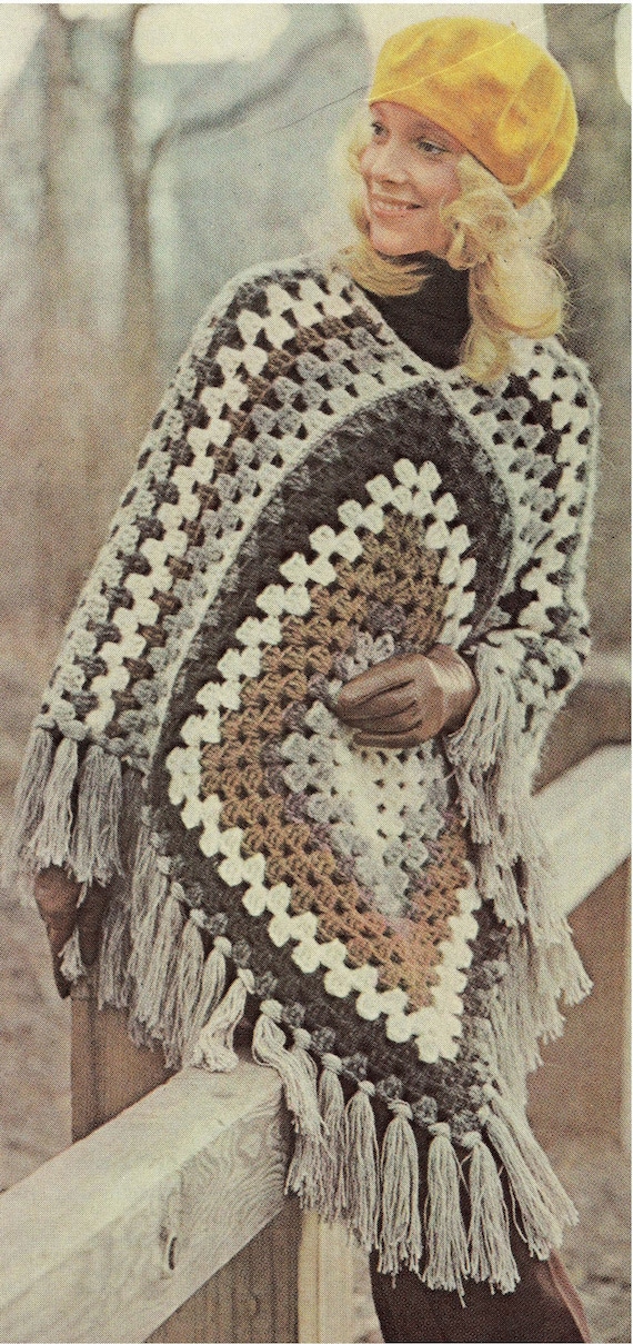 【D&G】Granny square/WOOL crochet Poncho Crochet Granny Square Jacket Wrap Blue-tones Poncho Pattern