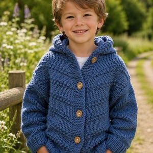 Quick Knit Unisex Hooded Jacket Knitting Pattern PDF Super Chunky Boys Girls Hoody 24 - 34" Download