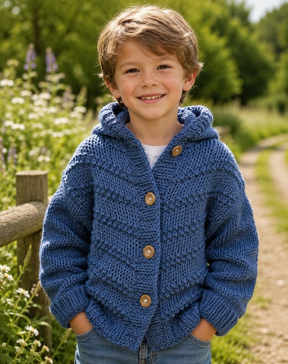 Quick Knit Unisex Hooded Jacket Knitting Pattern PDF Super Chunky Boys Girls Hoody 24 - 34" Download