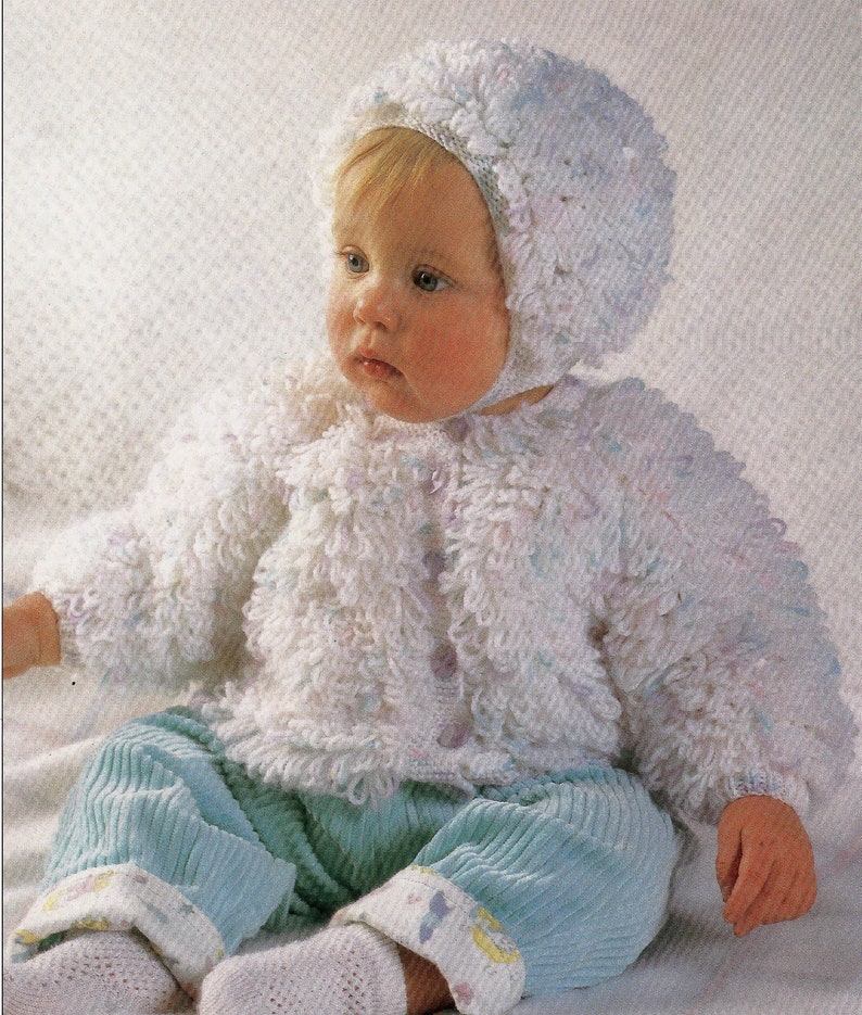 Loopy Jacket & Hat Baby Girls Boys PDF Knitting Pattern Cardigan Bonnet ...