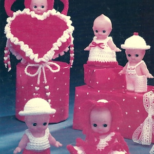 Crochet Pattern PDF Valentine Heart Purse Bag & 5.5" Cupid Dolls Clothes Outfits DK 8ply Vintage Downloadable