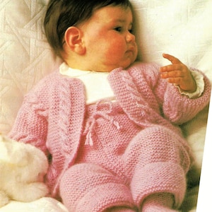 Baby Boys Girls Easy Knit Garter Stitch & Cable Jacket Trousers Bootees CardiganPDF Knitting Pattern DK ( 8 ply ) 3 - 12 mths 18 - 20"