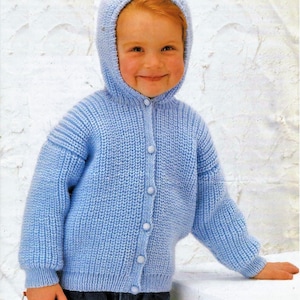 Baby Boys Girls Hooded Jacket Fishermans Rib Design Cardigan PDF Knitting Pattern DK ( 8 ply ) 18 - 24" Hoody 3mths - 4 yrs Vintage