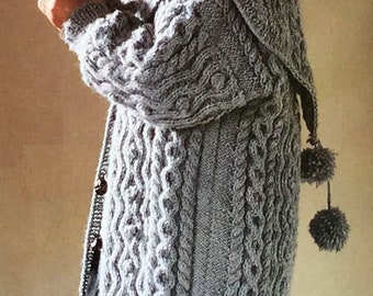 PDF Girls Cable Coat Jacket Cardigan Large Collar Knitting Pattern DK ( 8 ply. Light Worsted 3 ) 22 - 24" 2 - 3 years Digital Download