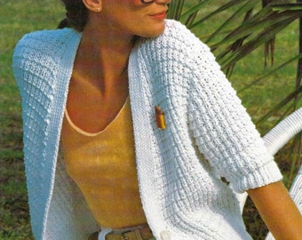 Ladies Short Sleeve Summer Cardigan Jacket Textured DesignPDF  Knitting Pattern Aran ( 10 ply, Medium Worsted ) 32 - 36" Teens Vintage