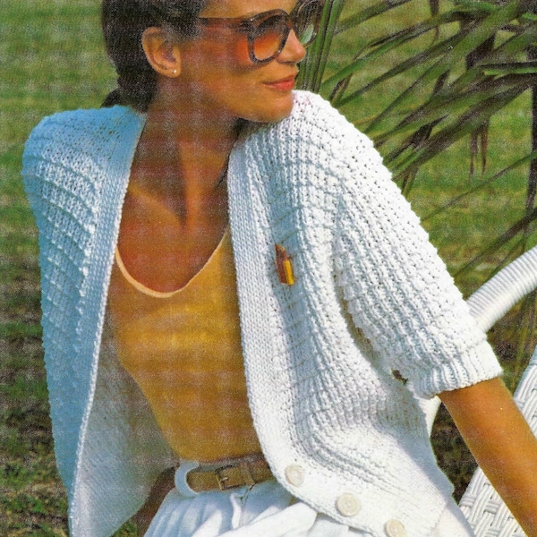 Ladies Short Sleeve Summer Cardigan Jacket Textured DesignPDF  Knitting Pattern Aran ( 10 ply, Medium Worsted ) 32 - 36" Teens Vintage