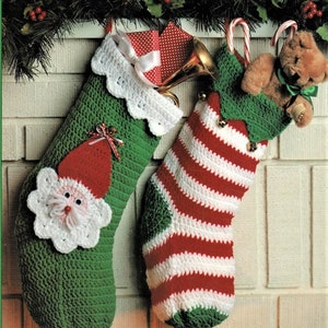 Christmas Stockings 4 x Designs Santa Snowman Elf Check Festive PDF Crochet Pattern Aran ( worsted, 10 ply ) Vinatge Decoration Download