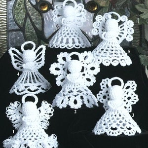 Christmas Angels PDF Crochet Pattern Xmas Tree Decoration Ornament Delicate Lace Cotton size 10 Height 3.5" Vintage Download