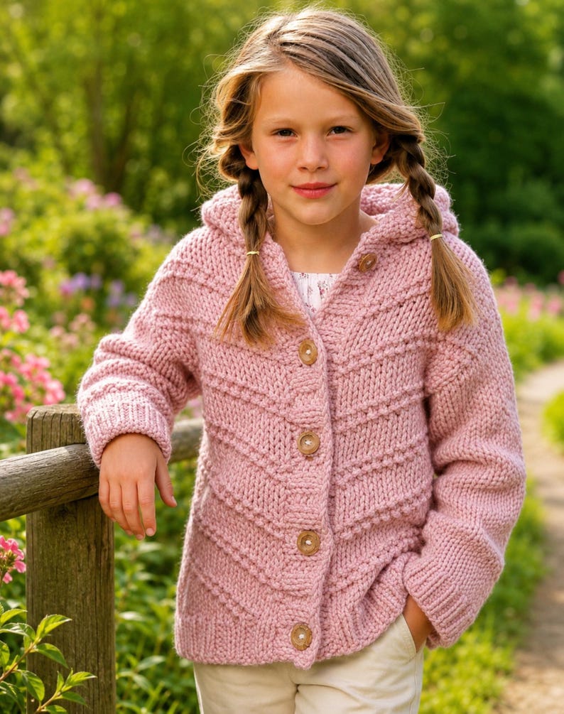 Quick Knit Unisex Hooded Jacket Knitting Pattern PDF Super Chunky Boys Girls Hoody 24 - 34" Download Bild 2