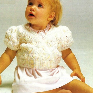 Baby Girls Short Sleeve Cross Wrap Over Lacy CardiganSummer Jacket PDF Knitting Pattern DK ( 8 ply ) 18 - 22&quot; Vintage Digital Download 3440