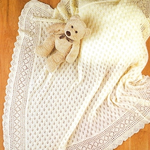 Lacy Baby Shawl 2 Designs Heirloom Blanket PDF Knitting Pattern 3ply 125 x 125cm Vintage Download