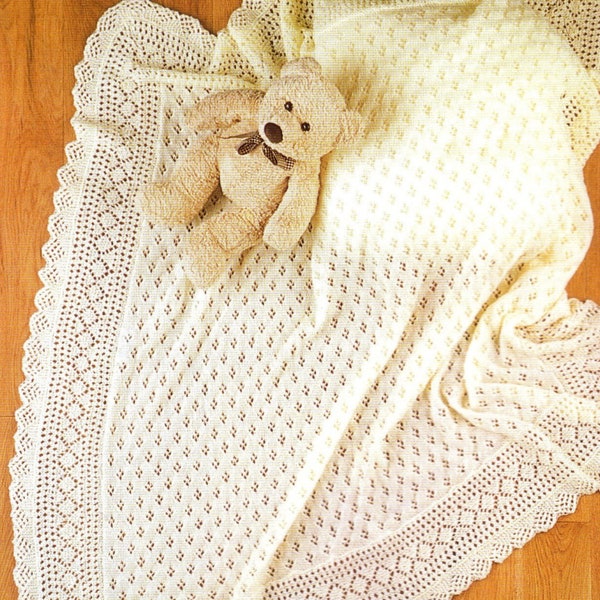 Lacy Baby Shawl 2 Designs Heirloom Blanket PDF Knitting Pattern 3ply 125 x 125cm Vintage Download