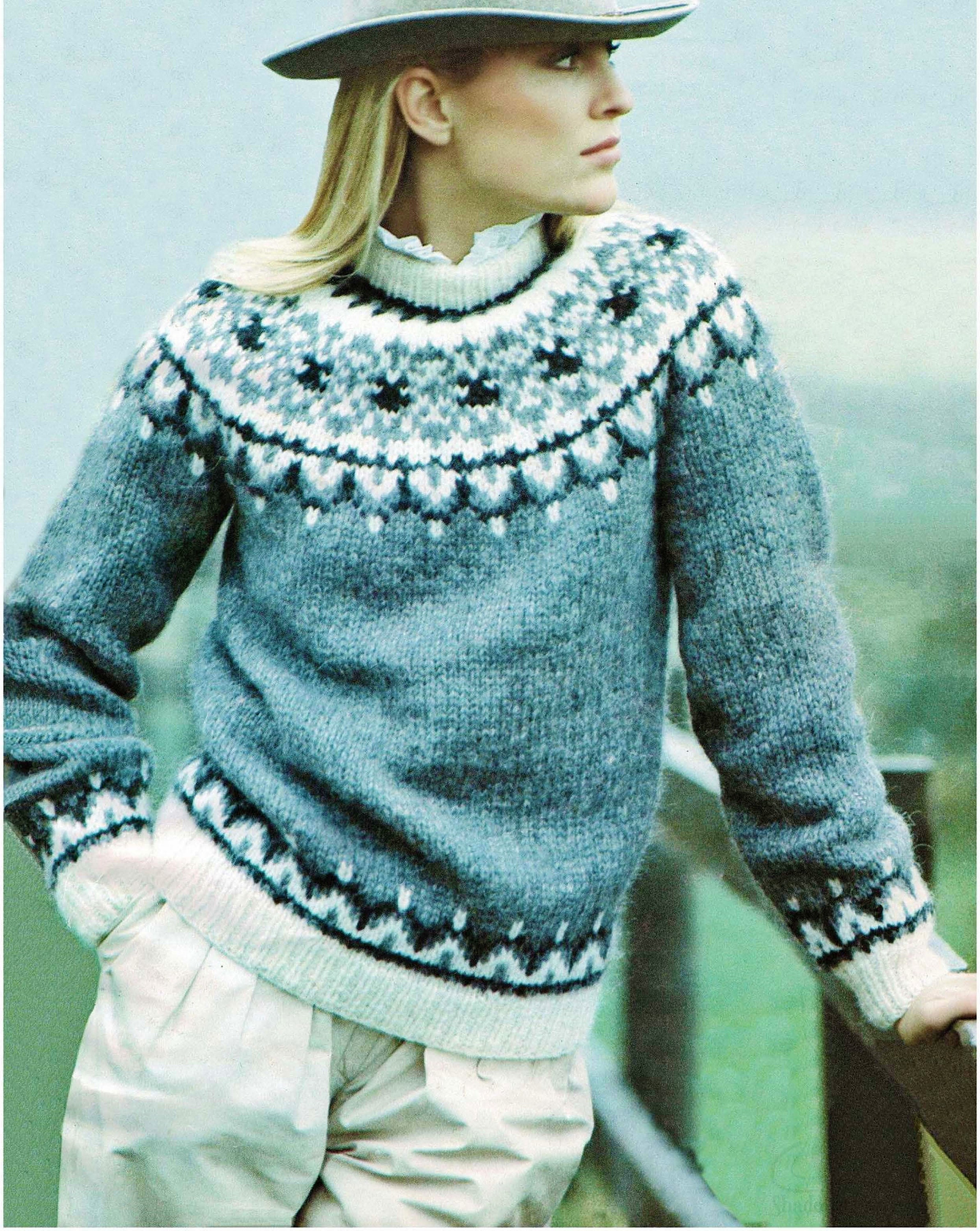 Ladies Fair Isle Yoke Sweater Icelandic Style Jumper PDF Knitting