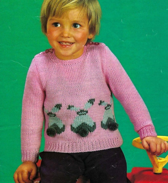 Childs Bunny Rabbit Motif Sweater Jumper Easter PDF Knitting